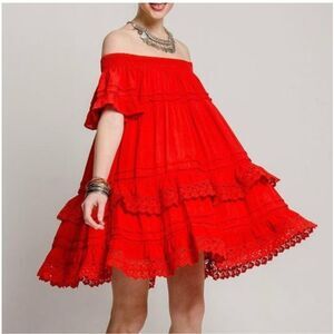 Muche & Muchette Women’s Red Ruffle twirl swing Dress One Size